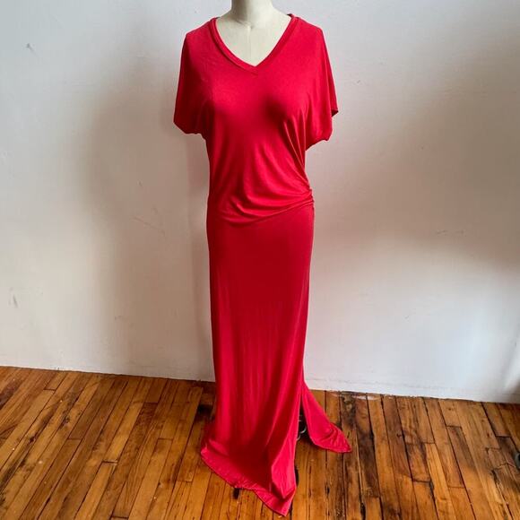 LNA Red Jersey Knit V-Neck T-Shirt Maxi Dress - Picture 3 of 12